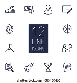 Set Of 12 Idea Outline Icons Set.Collection Of Achievement, Target, Planning And Other Elements.