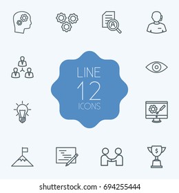Set Of 12 Idea Outline Icons Set.Collection Of Achievement, Eye, Idea And Other Elements.