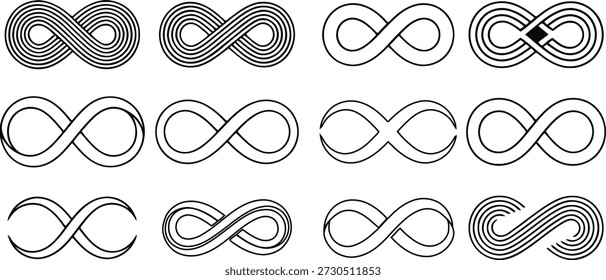 A set of 12 infinity symbols with different patterns and designs