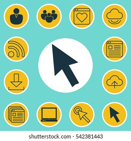 Set Of 12 Internet Icons. Includes Website Bookmarks, Login, Wifi And Other Symbols. Beautiful Design Elements.