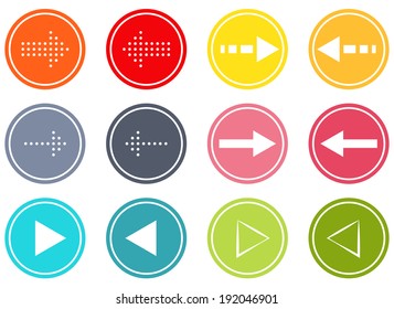 Set of 12 isolated buttons with 6 different types of arrows