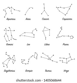 Set of 12 isolated constellations on white background.