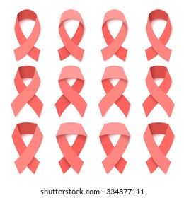 Set from 12 isolated tapes, symbol of fight against Breast cancer. Curtailed ribbon. Set from 12 isolated tapes, symbol of fight against Breast cancer. Curtailed ribbon.