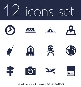 Set Of 12 Journey Icons Set.Collection Of Direction, Photo Apparatus, Location And Other Elements.