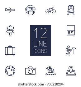 Set Of 12 Journey Outline Icons Set.Collection Of Pin, Front View Tram, Direction And Other Elements.