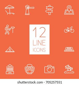 Set Of 12 Journey Outline Icons Set.Collection Of Foreigner, Pin, Direction And Other Elements.