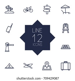Set Of 12 Journey Outline Icons Set.Collection Of Bag, Taxi, Suitcase And Other Elements.