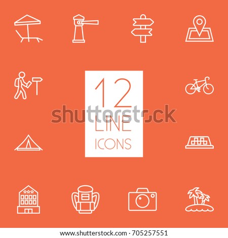 Set Of 12 Journey Outline Icons Set.Collection Of Foreigner, Pin, Direction And Other Elements.