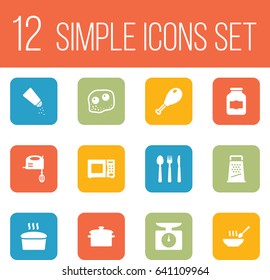 Set Of 12 Kitchen Icons Set.Collection Of Jar, Silverware, Kitchen Rasp And Other Elements.