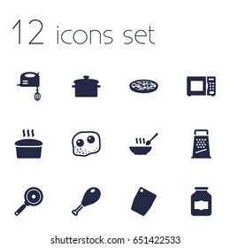 Set Of 12 Kitchen Icons Set.Collection Of Kitchen Rasp, Poultry Foot, Loaf And Other Elements.
