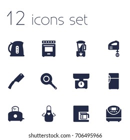 Set Of 12 Kitchen Icons Set.Collection Of Espresso, Balance, Cooking And Other Elements.