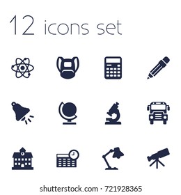 Set Of 12 Knowledge Icons Set.Collection Of Accounting, University, Rucksack And Other Elements.