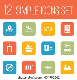 Set Of 12 Land Icons Set.Collection Of Forbidden, Letdown, Metal Detector And Other Elements.