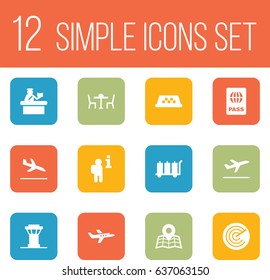 Set Of 12 Land Icons Set.Collection Of Security, Passport, Restaurant And Other Elements.