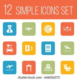 Set Of 12 Land Icons Set.Collection Of Metal Detector, Lift, Leaving And Other Elements.