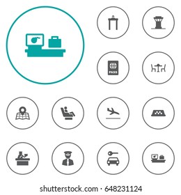 Set Of 12 Land Icons Set.Collection Of Cab, Security, Luggage Check And Other Elements.