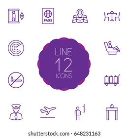 Set Of 12 Land Outline Icons Set.Collection Of Elevator, Map, Detection And Other Elements.