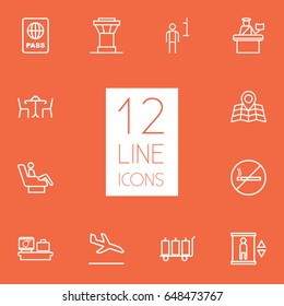 Set Of 12 Land Outline Icons Set.Collection Of No Smoking, Data, Cafe And Other Elements.