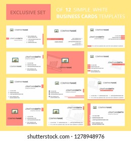 Set of 12 Laptop Creative Busienss Card Template. Editable Creative logo and Visiting card background