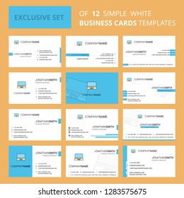 Set of 12 Laptop Creative Busienss Card Template. Editable Creative logo and Visiting card background