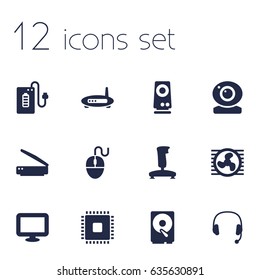 Set Of 12 Laptop Icons Set.Collection Of Headset, Photocopy, Joystick And Other Elements.