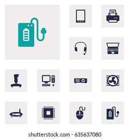 Set Of 12 Laptop Icons Set.Collection Of Control Device, Fan, Microprocessor And Other Elements.