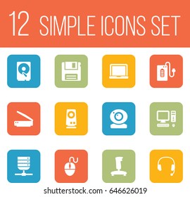 Set Of 12 Laptop Icons Set.Collection Of Control Device, Computer, Laptop And Other Elements.