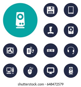 Set Of 12 Laptop Icons Set.Collection Of Amplifier, Palmtop, Supply And Other Elements.