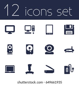 Set Of 12 Laptop Icons Set.Collection Of Supply, Record, Hard Disk And Other Elements.