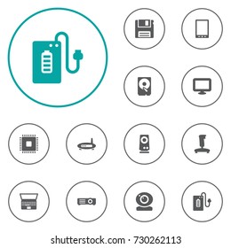 Set Of 12 Laptop Icons Set.Collection Of Palmtop, Joystick, Diskette And Other Elements.