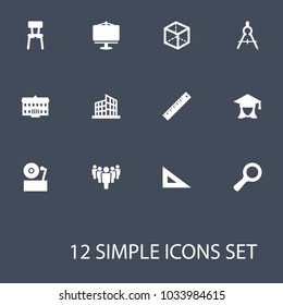 Set of 12 learning icons set. Collection of dividers measurement, group, ruler and other elements.