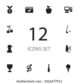 Set of 12 lifestyle icons set. Collection of schedule, apple, wine and other elements.