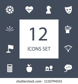 Set of 12 lifestyle icons set. Collection of chess, village, apple and other elements.