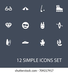 Set Of 12 Lifestyle Icons Set.Collection Of Canoe, Smile, Bonfire And Other Elements.