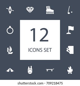 Set Of 12 Lifestyle Icons Set.Collection Of Sport, Jewellery, Backpack And Other Elements.