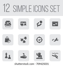 Set Of 12 Lifestyle Icons Set.Collection Of Singer, Fish, Checkmate And Other Elements.