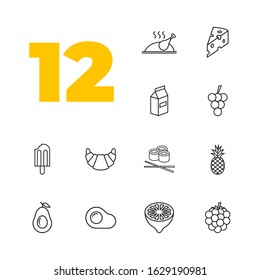 Set of 12 linear icons - food.