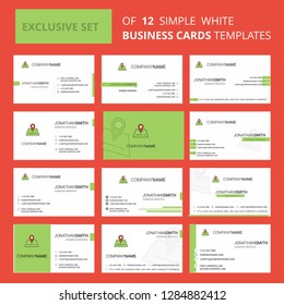 Set of 12 Location Creative Busienss Card Template. Editable Creative logo and Visiting card background