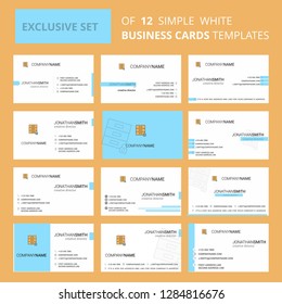 Set of 12 Locked cupboard Creative Busienss Card Template. Editable Creative logo and Visiting card background