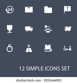 Set of 12 logistic icons set. Collection of fast delivery, sunshine, direction and other elements.