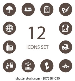 Set of 12 logistic icons set. Collection of receiving, globe, home delivery and other elements.