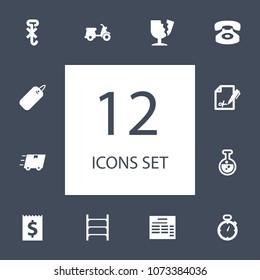 Set of 12 logistic icons set. Collection of label, no took, chemical and other elements.
