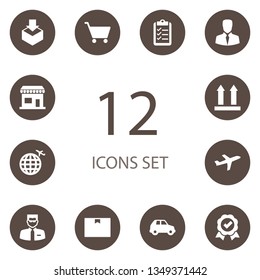 Set of 12 logistic icons set. Collection of client, clipboard, security and other elements.
