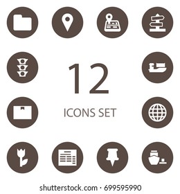 Set Of 12 Logistic Icons Set.Collection Of Pinpoint, World, Destination And Other Elements.