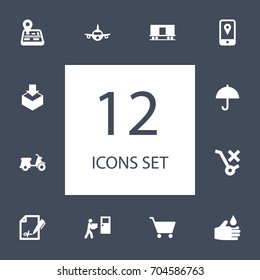 Set Of 12 Logistic Icons Set.Collection Of Hand, Deliveryman, Pinpoint Elements.