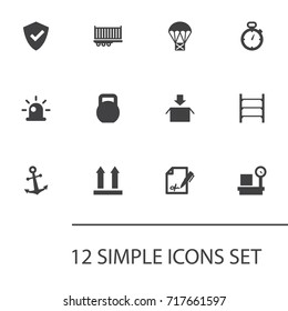 Set Of 12 Logistic Icons Set.Collection Of Contract, Balance, Protected And Other Elements.