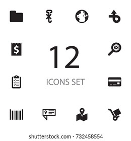Set Of 12 Logistic Icons Set.Collection Of Trolley, Magnifier, Dollar And Other Elements.