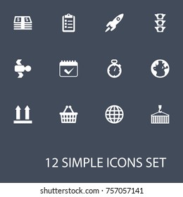 Set Of 12 Logistic Icons Set.Collection Of Arrow, On Schedule, Rocket And Other Elements.