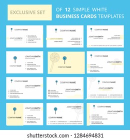 Set of 12 Lollypop Creative Busienss Card Template. Editable Creative logo and Visiting card background