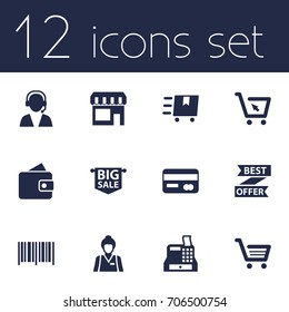 Set Of 12 Magazine Icons Set.Collection Of Advertising, Online Support, Market And Other Elements.